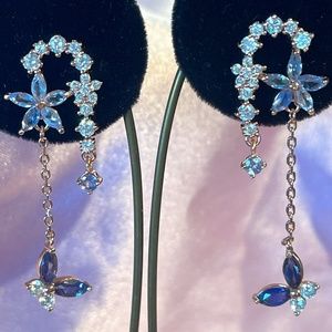 Purple Iolite, Tanzanite & Cubic Zirconia Earrings 925 Sterling Silver